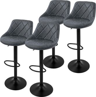 ML Design Ml-design - Juego De 4x Taburetes De Bar Bistro Tapizados En Piel Sint&eacute;tica Pu Antracita Sillas Con Respaldo Ergon&oacute;mico Y Reposapi&eacute;s Asiento De Mostra