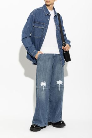 Palm Angels Denim Shirt, Mens, Blue