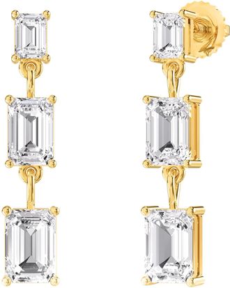 Diamond2Deal 18k Vermeil Plated Silver 4 Ct Emerald Cut Lab Grown Diamond Drop & Dangle Earrings