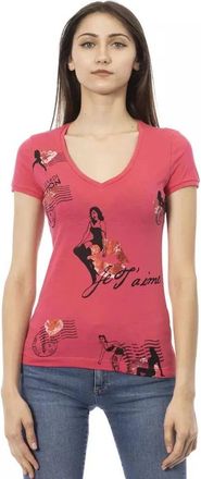Trussardi Chique V-hals T-shirt met Frontprint - Dames - T-shirts - Roze - XL - Katoen - Tops