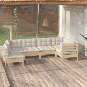vidaXL Muebles De Jard&iacute;n 6 Pzas Y Cojines Madera Maciza De Pino Crema Vidaxl