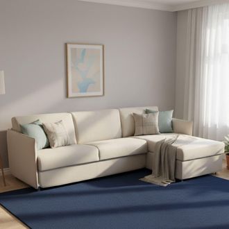 Dmora Sof&aacute; Cama Con Chaiselongue Sumirago, Desenfundable, Con Almacenaje Made In Italy, Hidr&oacute;fugo Convertible En Cama, 260x160 Cm Beige