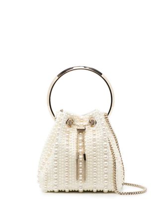 Jimmy Choo London Bon Bon satin mini bag - women - Satin/Pearl - OS - Neutrals