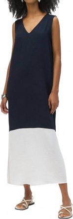 Joseph Ribkoff Block V-Neck Sleeveless Maxi Dress In Midnight Blue/vanilla