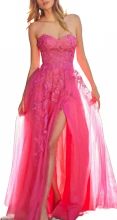 Jovani Sweetheart Lace Appliqued Dress In Hot Pink