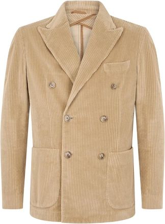 Fedeli Dubbele-breasted Jas - Heren - Blazers - Beige - L - Katoen - Jassen