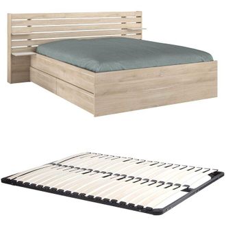 Vente-Unique Letto 160 x 200 cm Con vani portaoggetti Naturale + Rete - TENALIA II