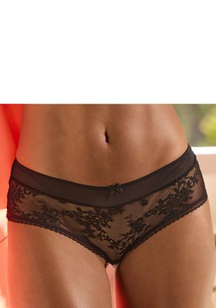 Lascana Panty LASCANA, Damen, Gr. 32/34, schwarz, Spitze, Obermaterial: 88% Polyamid, 12% Elasthan, Unterhosen Panty, aus floraler Jacquardspitze