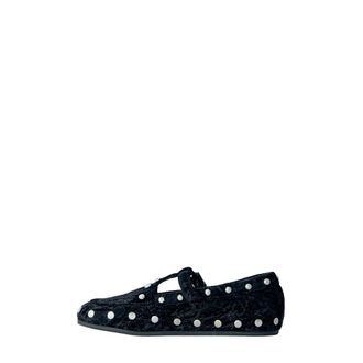 Ganni Mary Jenny Studs Crinkle Velvet Flats - Dames - Schoenen - Zwart - Maat: 38 EU Velours