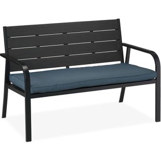 Relaxdays Relaxdays Panca da Giardino, a 2 Posti, HLP 78 x 118 x 66 cm, Panchina con Coprisedile, Aspetto Legno, Nero Antracite