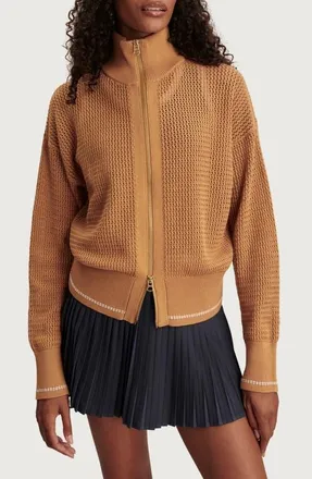 Varley Ina Full Zip Mesh Knit Cardigan in Apple Cinnamon at Nordstrom, Size X-Large