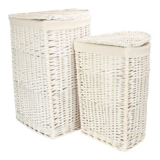 Red Hamper Set of 2 Cotton Lined Corner White Wash Laundry Baskets