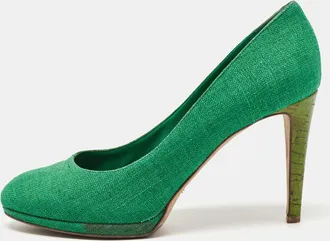 Sergio Rossi Green Canvas Platform Pumps