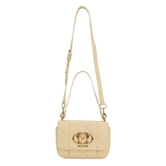 Love Moschino Gewatteerde schoudertas met logo-plaat - Dames - Tassen - Beige - Maat: ONE Size Poliester