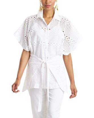 Natori Round Eyelet Kimono Wrap Shirt