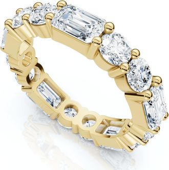 Pompeii3 5 3/4 Ct Emerald & Round Diamond Eternity Ring 14k Gold Lab Grown Stackable Band