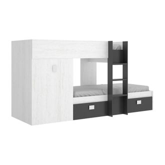 Dmora Cama Infantil Cevedale, Dormitorio Completo Con Armario Y Cajoneras, Composici&oacute;n Litera Con Dos Camas Individuales, 271x111h150 Cm, Blanco Y Antracita