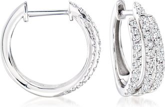 Ross-Simons Diamond 3-Row Hoop Earrings in Sterling Silver
