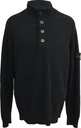 Stone Island Half-Buttoned Sweater in Black Wool