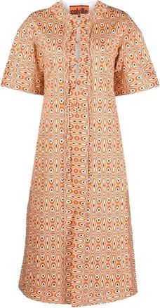 Colville Retro Grafische Lace-Up Midi Jurk - Dames - Casual kleedjes - Veelkleurig - S - Katoen - Kleedjes
