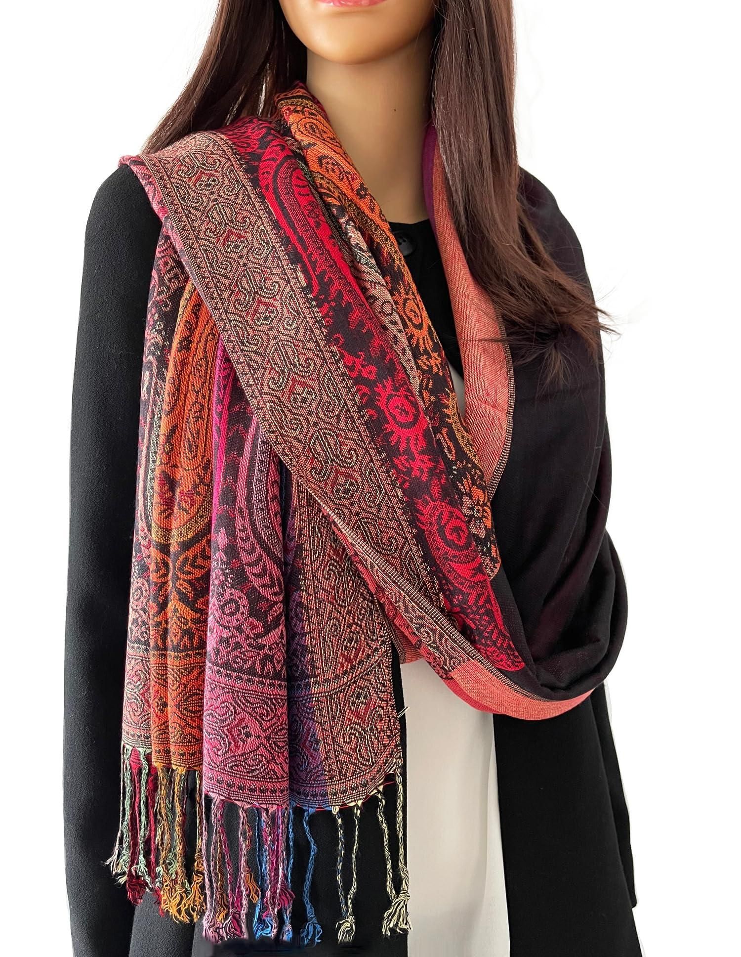 DG Women's Pashmina Scarf Shawl Paisley White,Black,Silk,Cashmere Soft