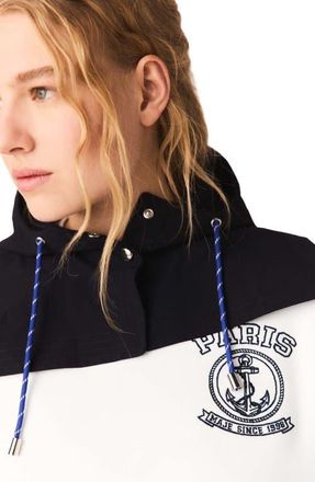 Maje Waterproof drawstring hood in Navy at Nordstrom