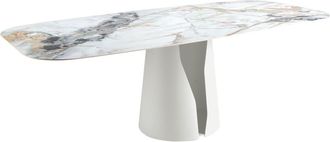 Angel Cerd&aacute; Mesa comedor ovalada barril m&aacute;rmol porcel&aacute;nico y acero blanco