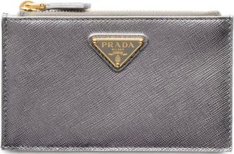Prada Leren pasjeshouder met triangel-logo - Grijs
