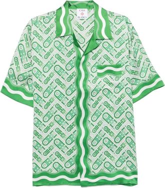 Casablanca Overhemden, Heren, Groen, XL, Grafische Print Groene Campkraag Shirt