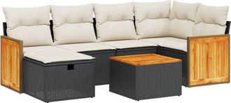 vidaXL Vidaxl - Set De Comedor De Jard&iacute;n 7 Pzas Y Cojines Rat&aacute;n Sint&eacute;tico Negro