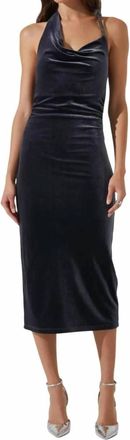 Astr Eugenie Velvet Midi Dress In Grey Blue