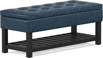 Simpli Home Cosmopolitan 44in Transitional Rectangle Storage Ottoman Bench with Open Bottom