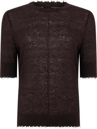 Pinko Korte mouw shirt - Dames - Ronde hals truien - Bruin - M - Wol - Truien & Vesten