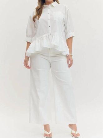 Entro Chic Ruffle Hem Button-Up Blouse - Plus In White