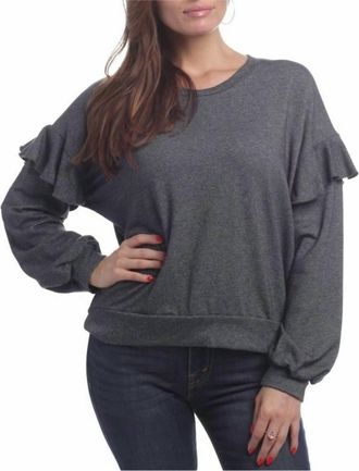 Elan Ruffles On Shoulders Top In Gray