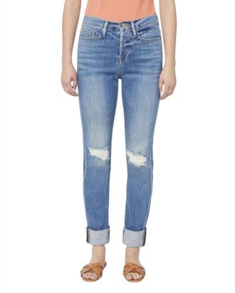 Frame Denim Le Beau Ankle Straight Leg Boyfriend Jeans In Cleo Rips
