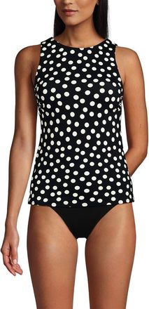 Lands End D-Cup Chlorine Resistant High Neck UPF 50 Sun Protection Modest Tankini Swimsuit Top in Black/egret White Tossed Dots at Nordstrom, Size 16