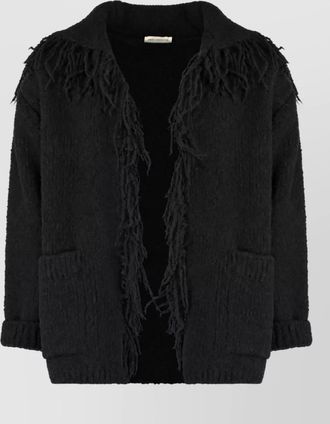 Dries Van Noten wool fringed long-sleeve maxi cardigan