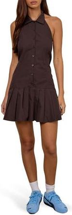 Motel Mikena Pleated Halter Minidress in Deep Mahogany at Nordstrom Rack, Size X-Large