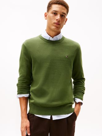 Tommy Hilfiger Rundhalspullover TOMMY HILFIGER ESSENTIAL COTTON CREW NECK, Herren, Gr. XXL, mountain pine, Strick, Obermaterial: 100% Baumwolle, regular fit, Rundhal