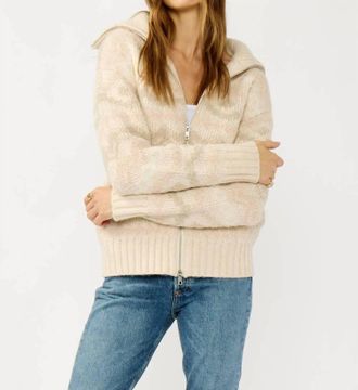Lovestitch Fair Isle Front Zip Sweater In Natural/dusty Pink