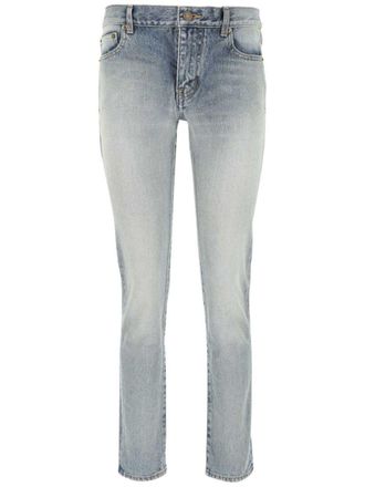 Saint Laurent mid-rise straight-leg jeans - women - Cotton/Calf Leather - 29 - Blue