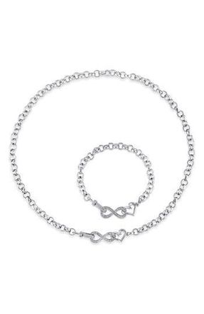 Delmar Diamond Heart Infinity Necklace & Bracelet Set in Silver at Nordstrom Rack