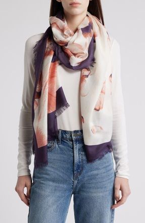 Nordstrom Eyelash Trim Print Cashmere & Silk Wrap in Ivory Coral Carbide Floral at Nordstrom