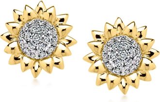 Ross-Simons Lab-Grown Diamond Sunflower Earrings in 18kt Gold Over Sterling
