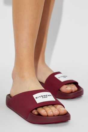 Givenchy Rubber Slides With Logo, Womens, Burgundy