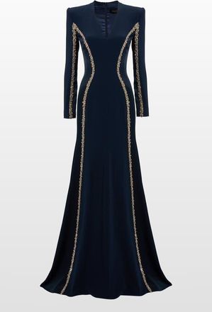 Jenny Packham Ghost Orchid Embellished Long-Sleeve Maxi Dress in Blackthorne Blue at Nordstrom, Size 10 Uk
