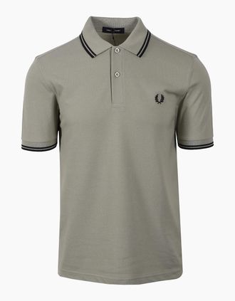 Fred Perry Mens FRED PERRY TWIN TIPPED POLO SEAGRASS/BLACK - Seagrass Black - Size: 40