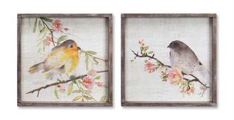 Melrose International Wood Framed Watercolor Bird Plaque (Set of 2) - Brown, White
