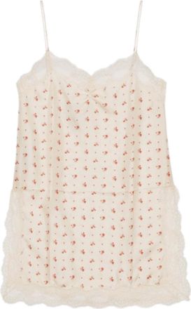 Gucci Rose Print Silk Lace Trimmed Cami Top Size S